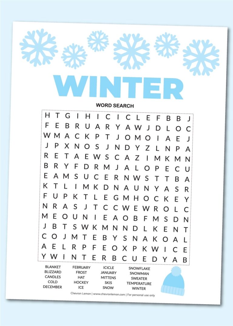 Printable Winter Word Search Chevron Lemon