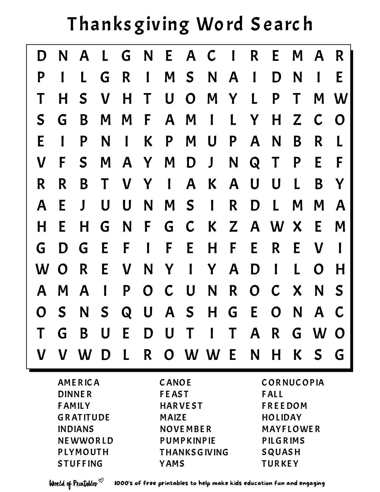 Printable Word Search For Middle School