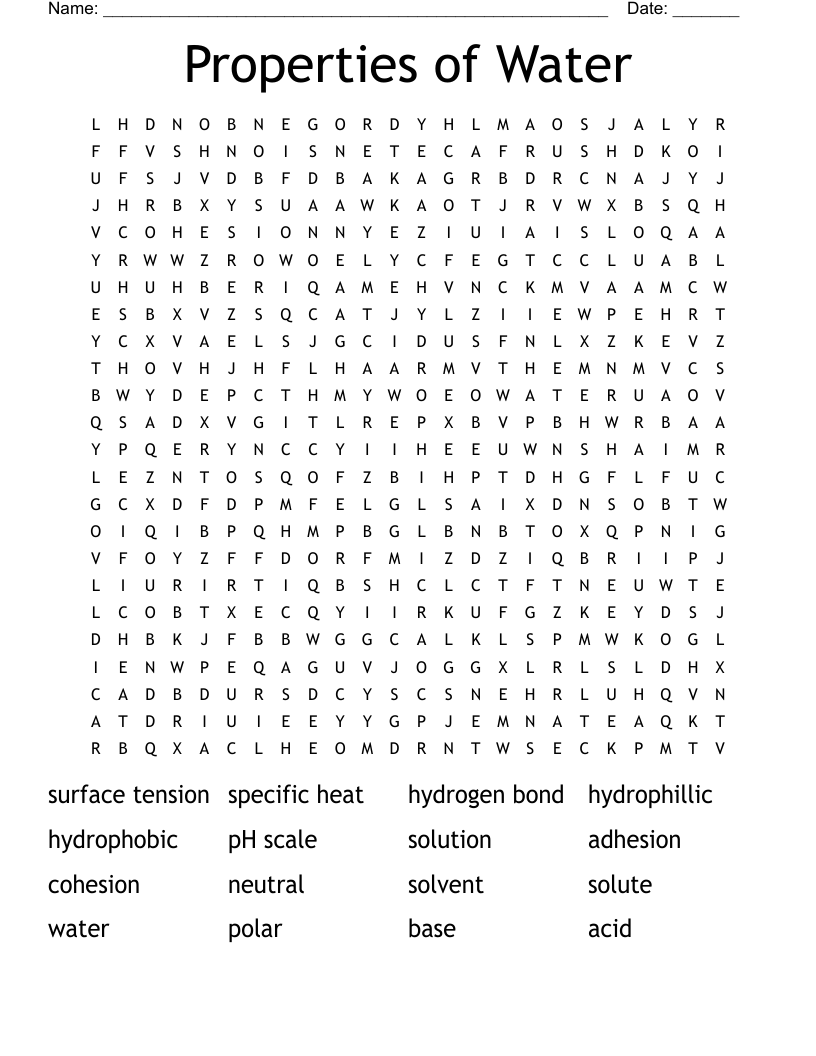 Properties Of Water Word Search WordMint Properties Of Water Word Search WordMint