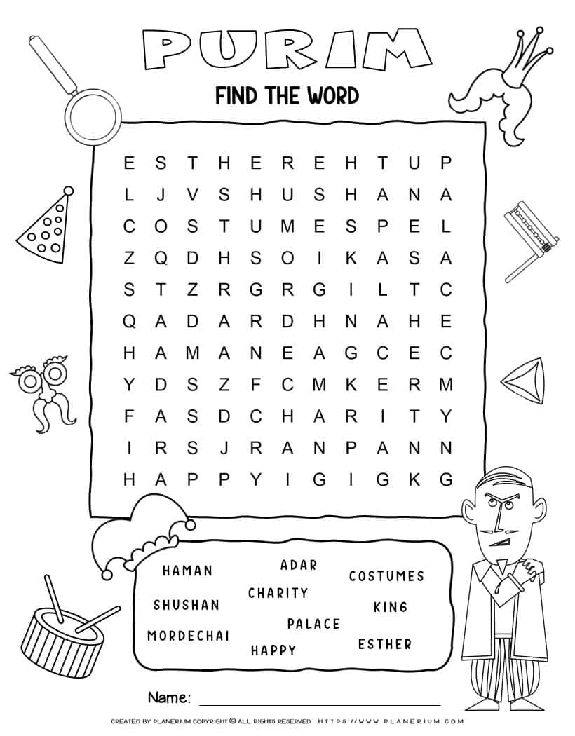 Purim Word Search With Ten Words Planerium Purim Word Search With Ten Words Planerium