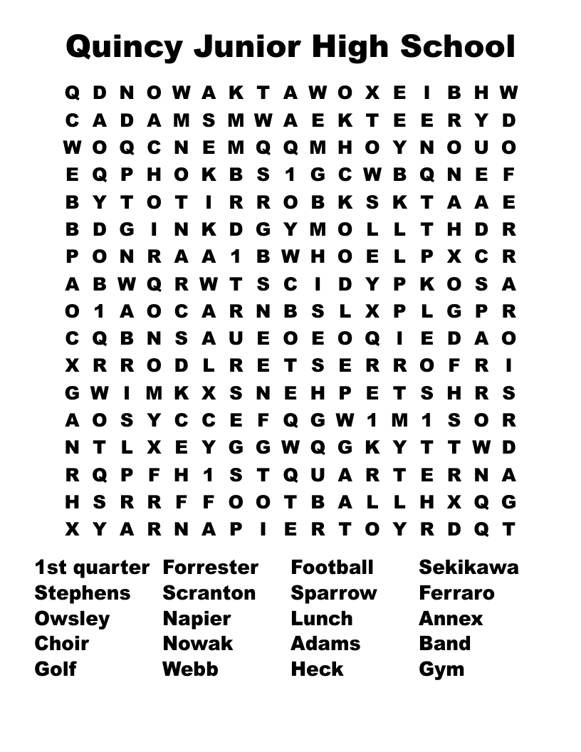 Quincy Junior High School Word Search WordMint Quincy Junior High School Word Search WordMint
