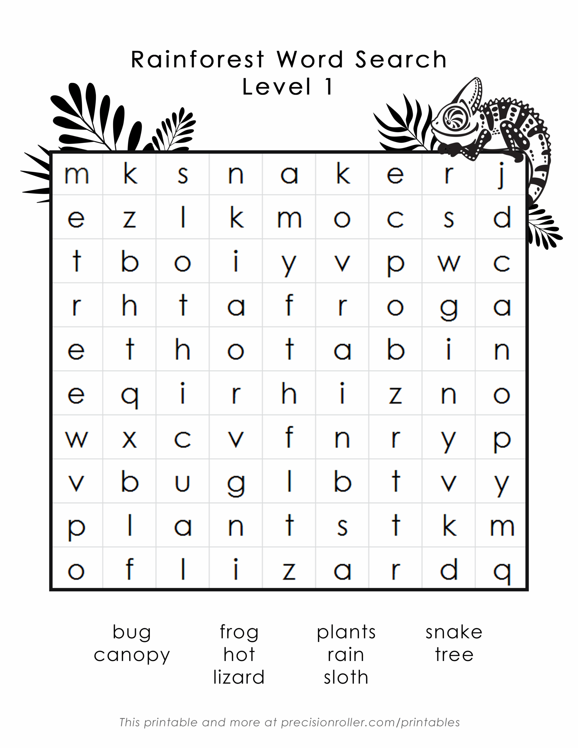 Rainforest themed Free Printable Word Search Precision Printables Rainforest themed Free Printable Word Search Precision Printables
