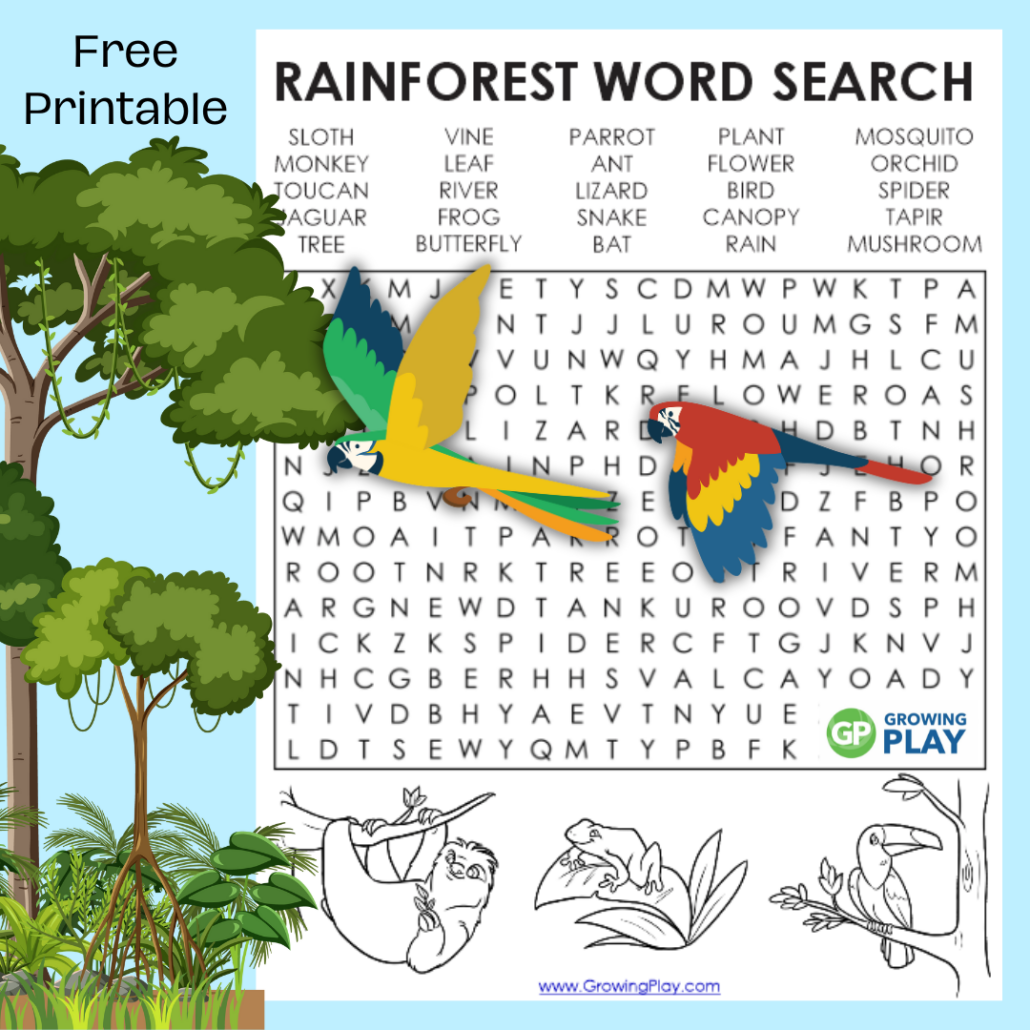 Rainforest Word Search Puzzle Free Printable Growing Play