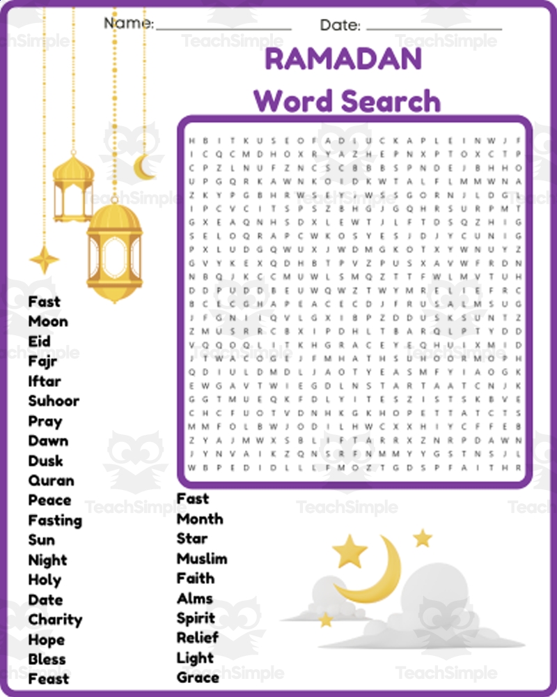 RAMADAN Word Search Puzzle Worksheet Activity By Teach Simple