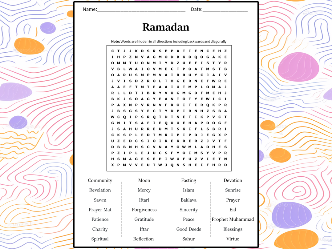 Ramadan Word Search Free Printable