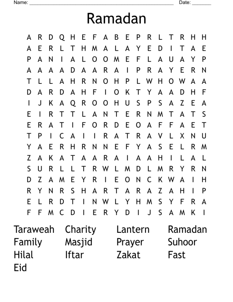 Ramadan Word Search WordMint