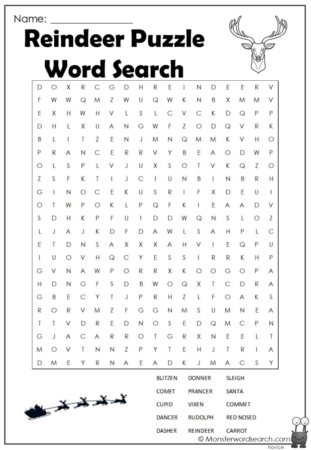 Reindeer Puzzle Word Search Monster Word Search Reindeer Puzzle Word Search Monster Word Search