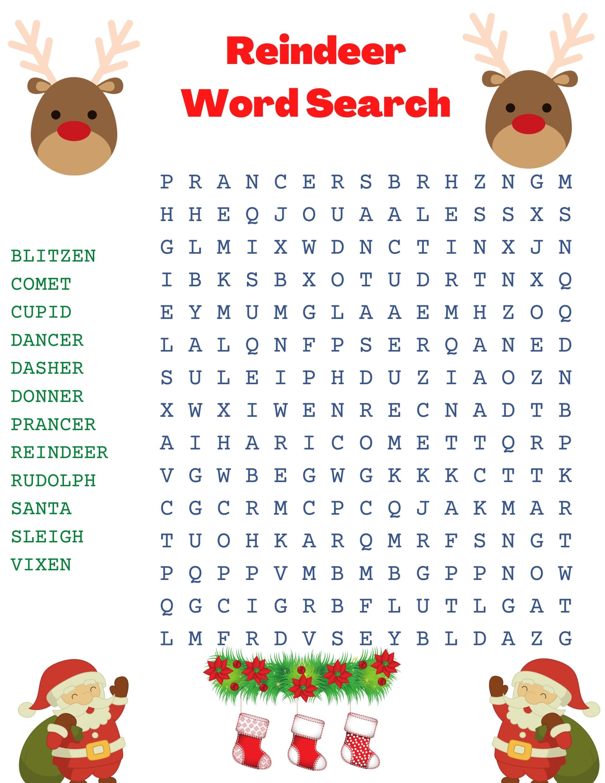 Reindeer Word Search Etsy Reindeer Word Search Etsy