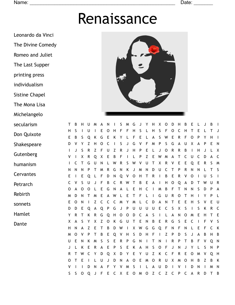 Renaissance Word Search WordMint Renaissance Word Search WordMint