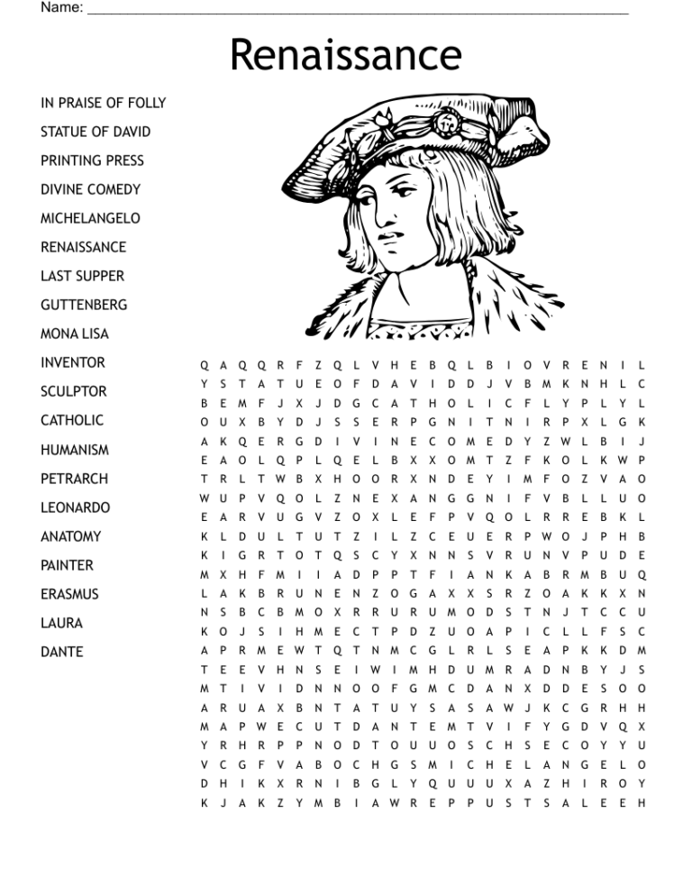 Renaissance Word Search WordMint