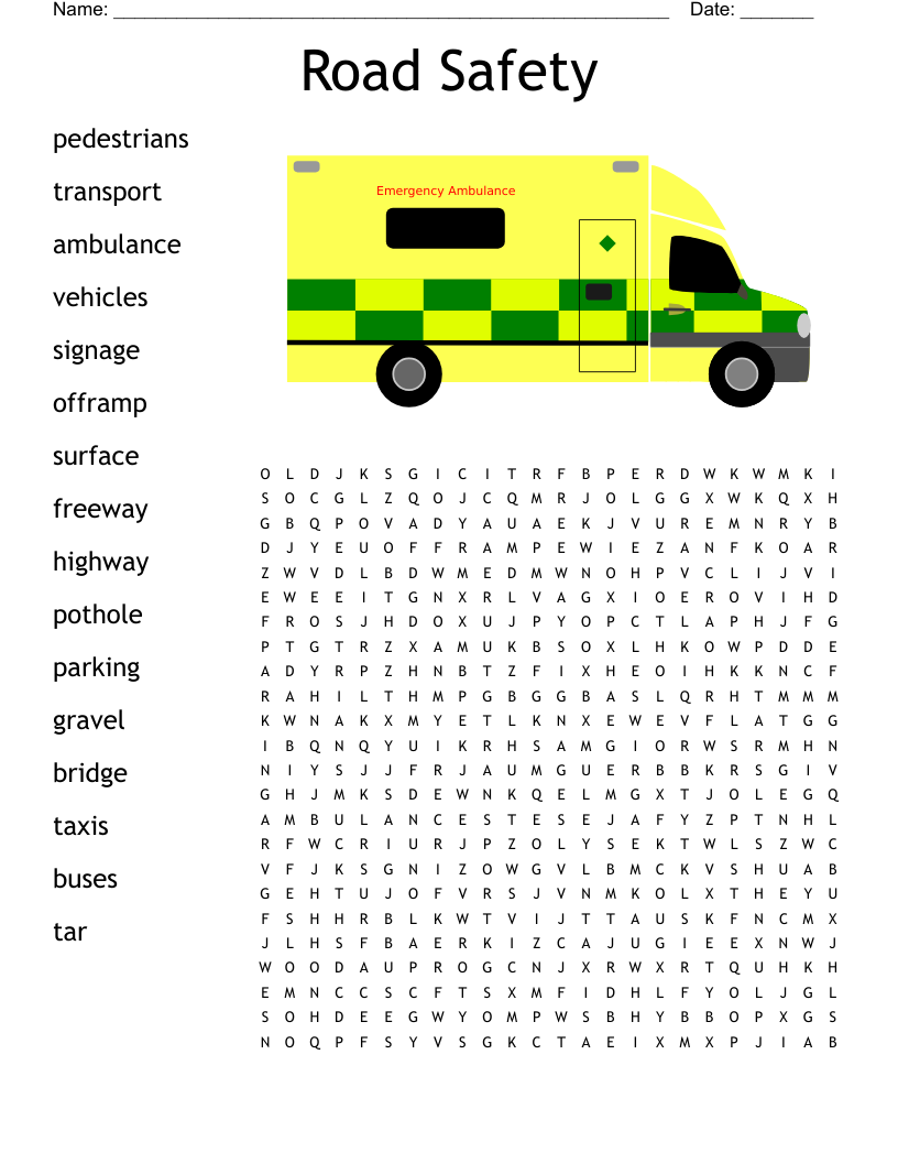 Road Safety Word Search WordMint Road Safety Word Search WordMint