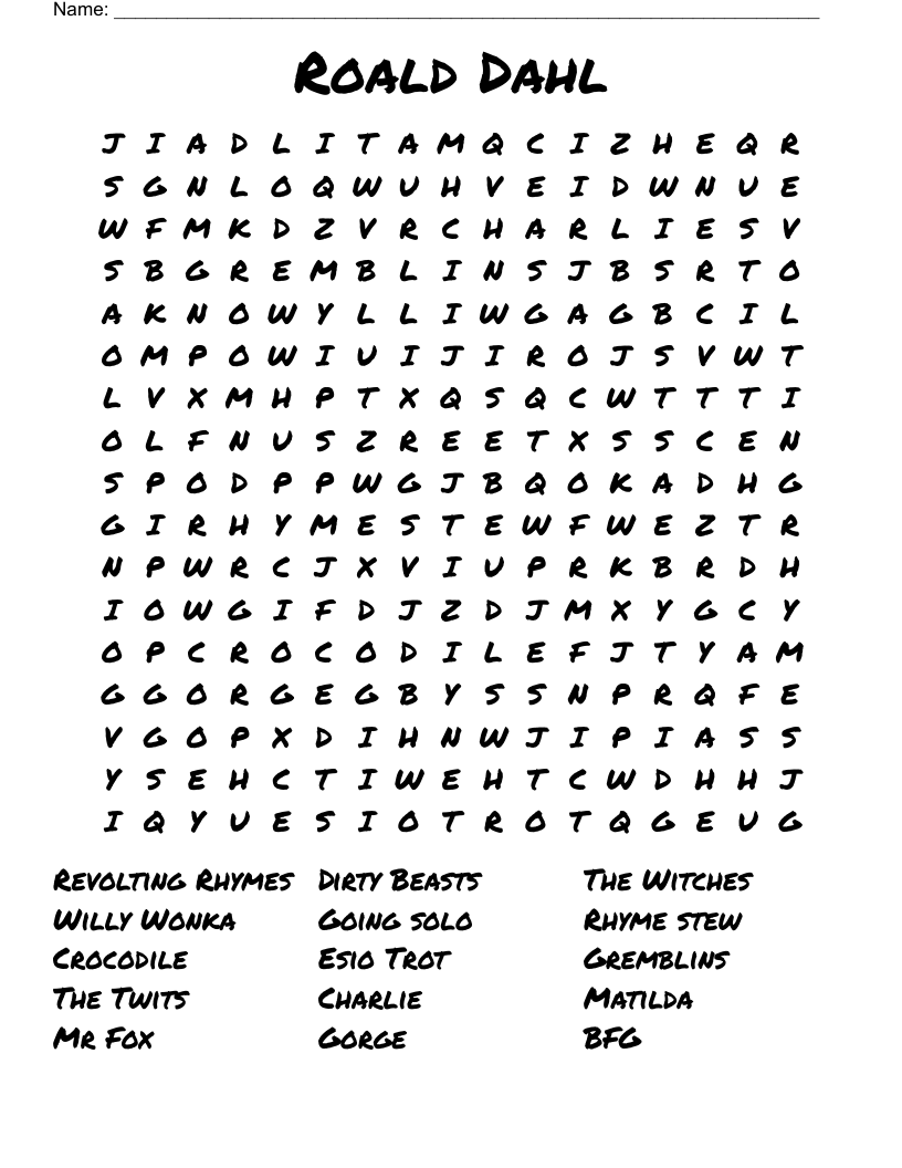 Roald Dahl Search Word Search WordMint Roald Dahl Search Word Search WordMint