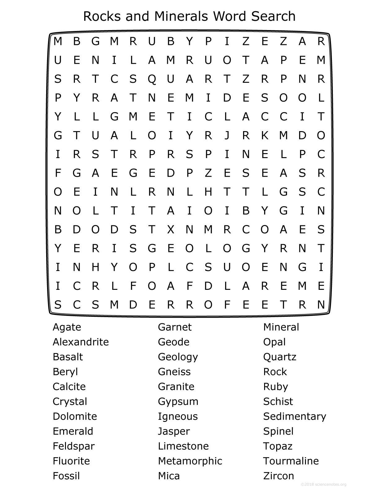 Rocks And Minerals Word Search Rocks And Minerals Word Search