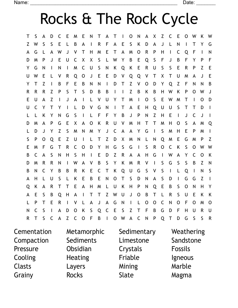 Rocks U0026 The Rock Cycle Word Search WordMint Rocks U0026 The Rock Cycle Word Search WordMint