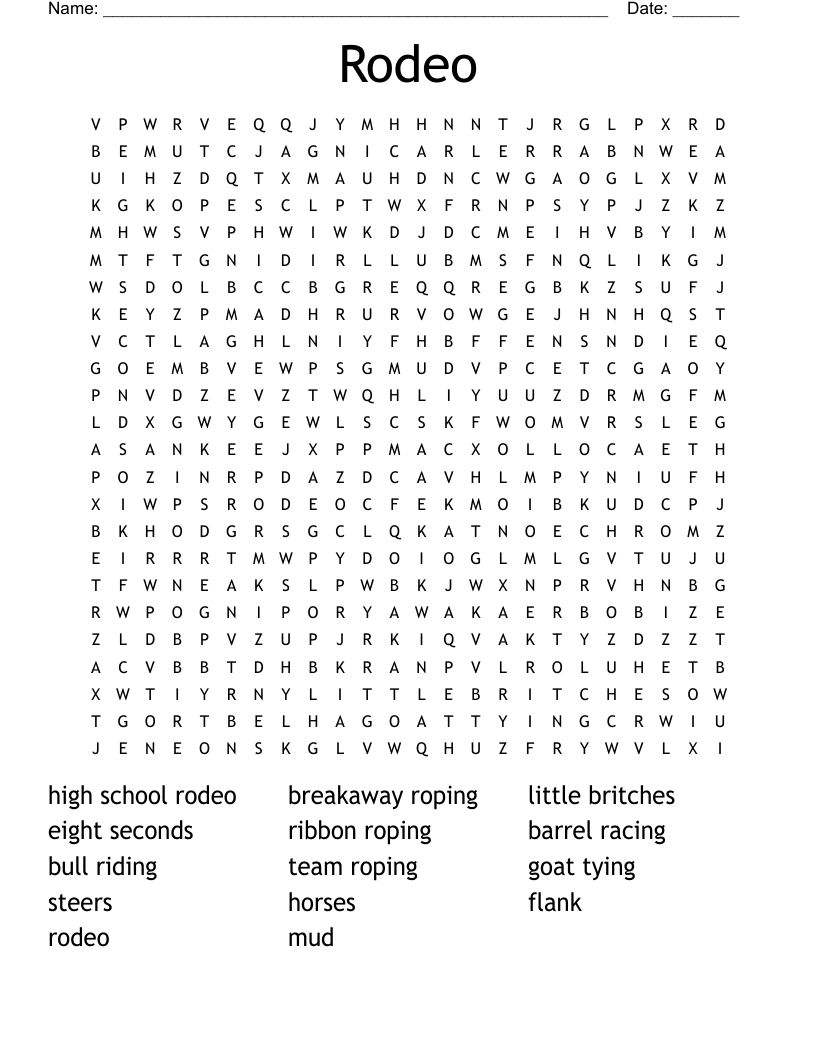 Rodeo Word Search WordMint Rodeo Word Search WordMint