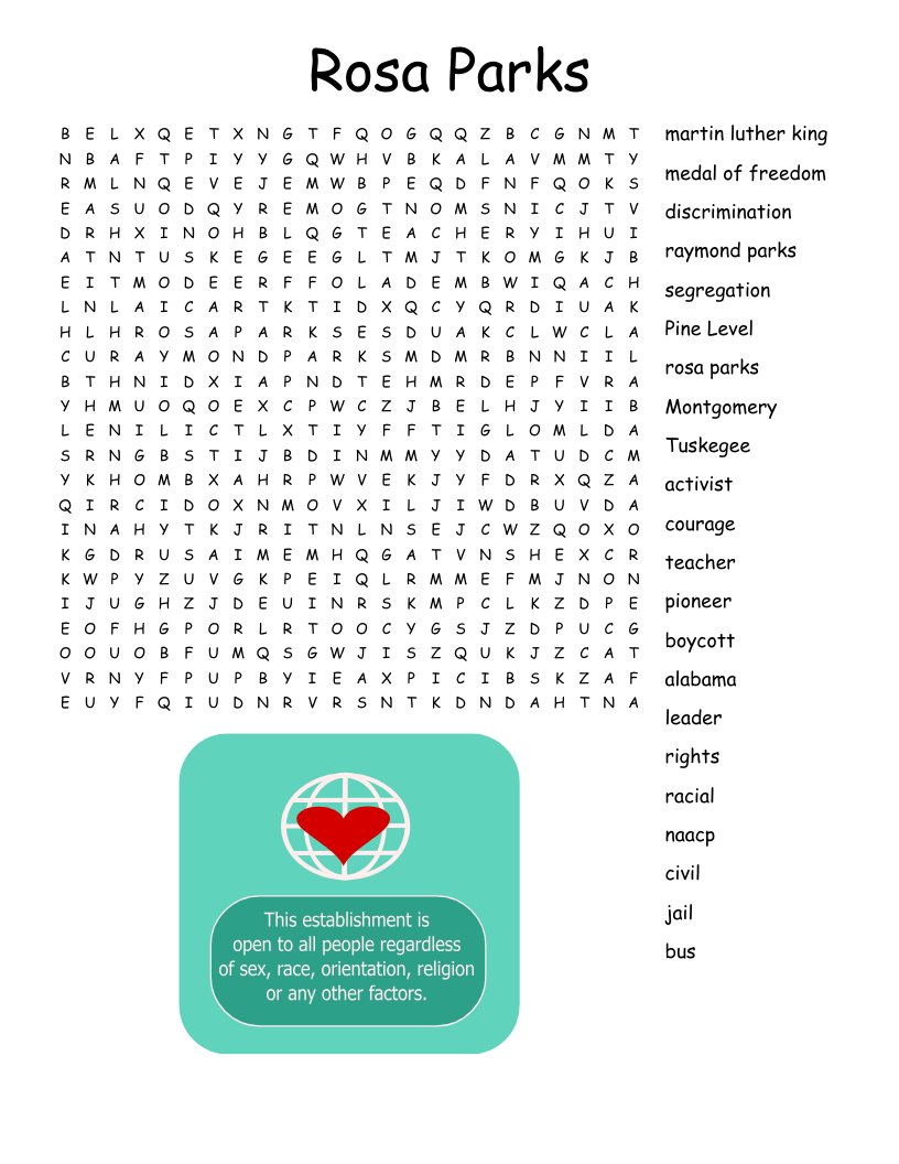 Rosa Parks Word Search WordMint Rosa Parks Word Search WordMint