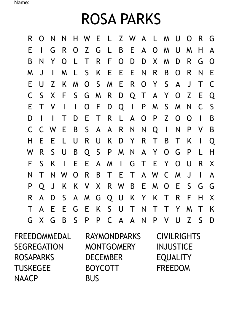 ROSA PARKS Word Search WordMint ROSA PARKS Word Search WordMint