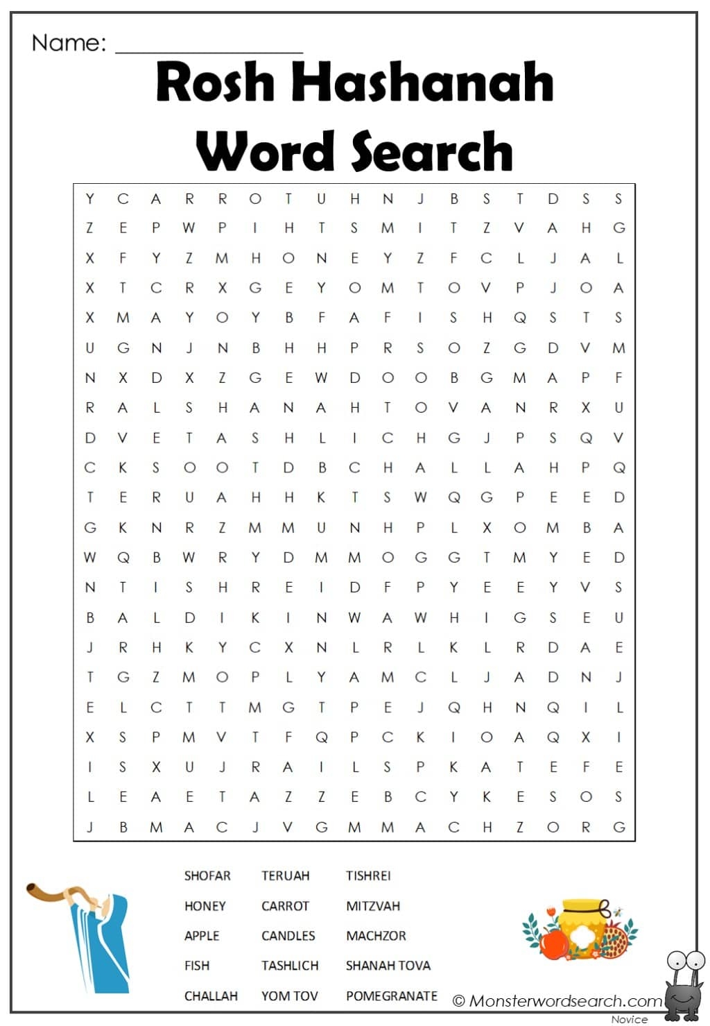 Rosh Hashanah Word Search Monster Word Search Rosh Hashanah Word Search Monster Word Search