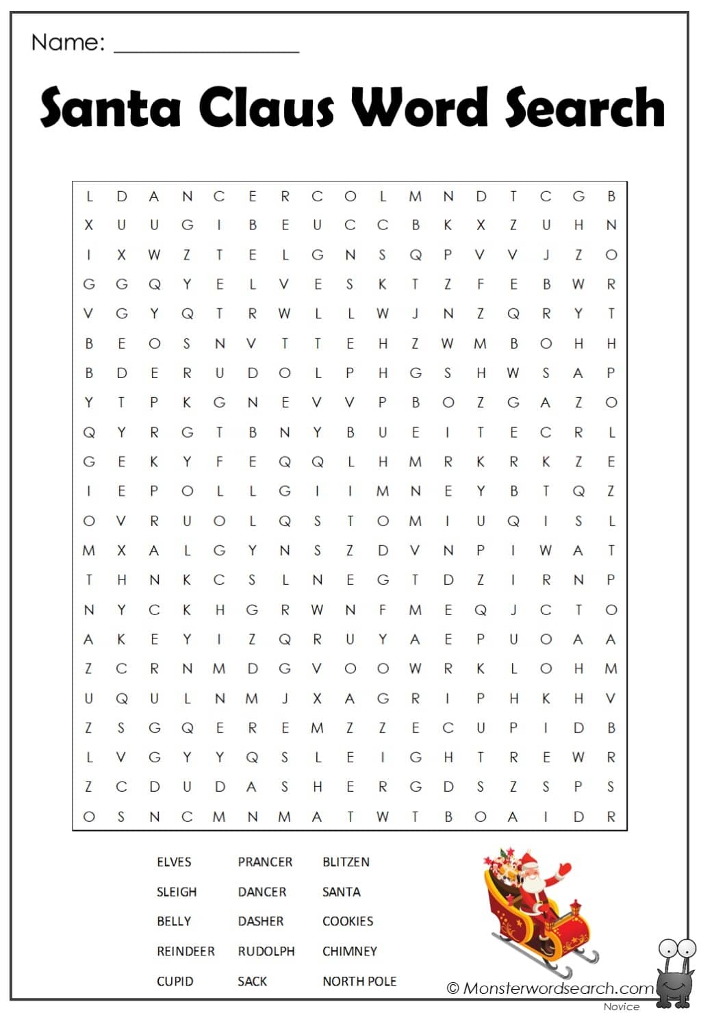 Santa Claus Word Search Monster Word Search Santa Claus Word Search Monster Word Search