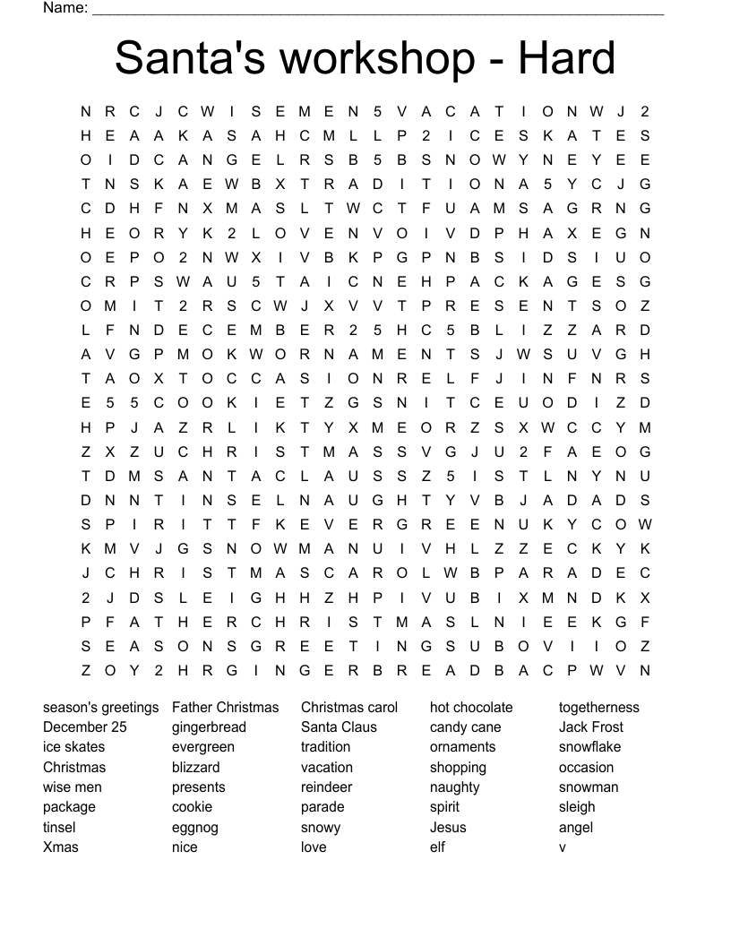Christmas Word Search For Adults Printable