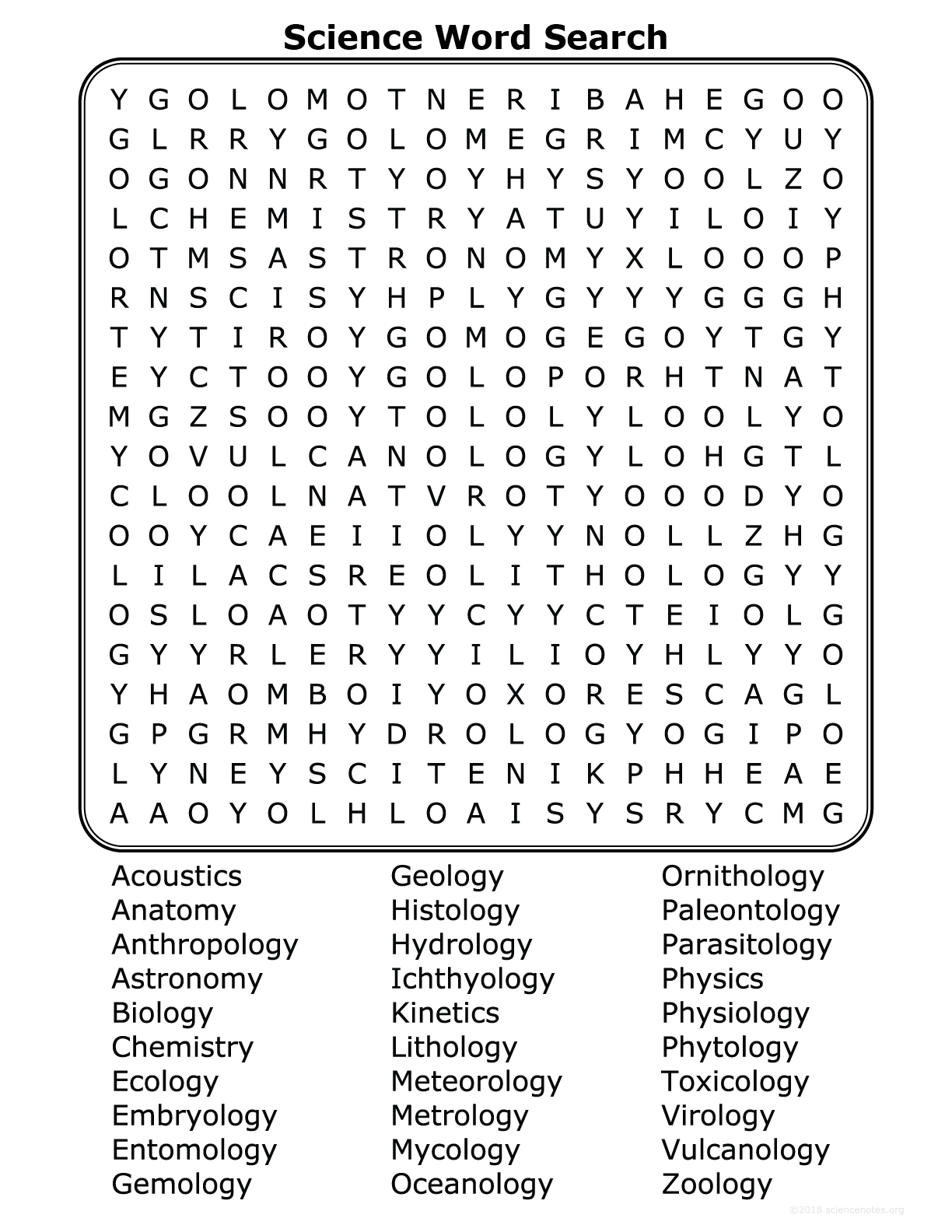Science Disciplines Word Search Science Disciplines Word Search