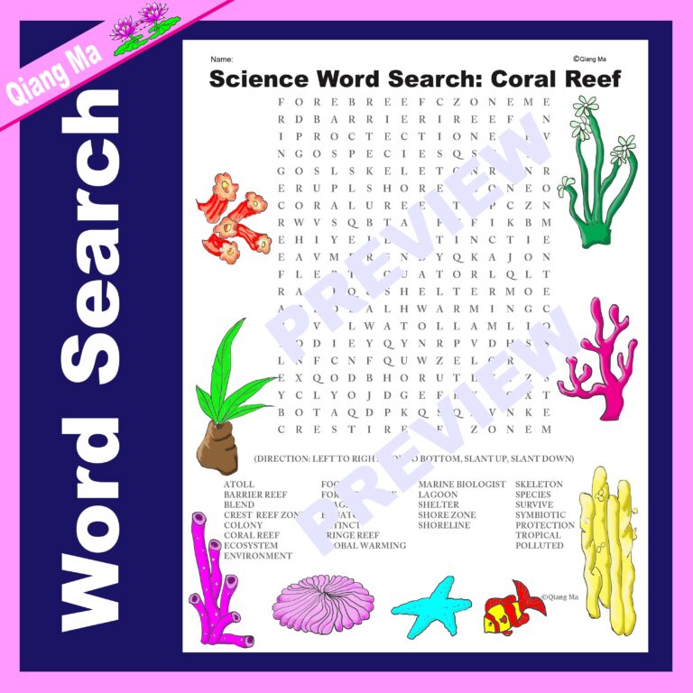 Science Word Search Coral Reef Classful