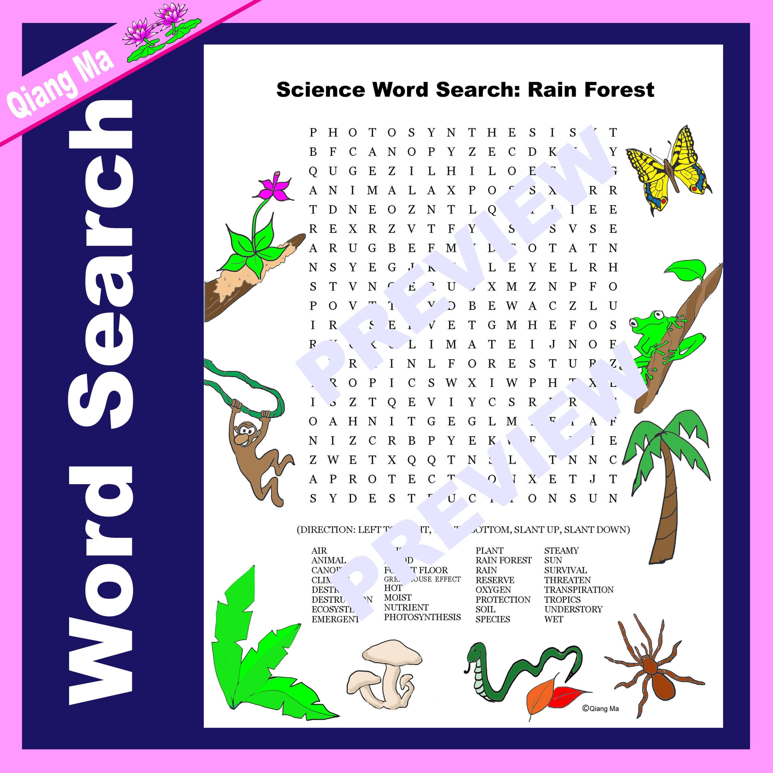 Science Word Search Rain Forest Classful