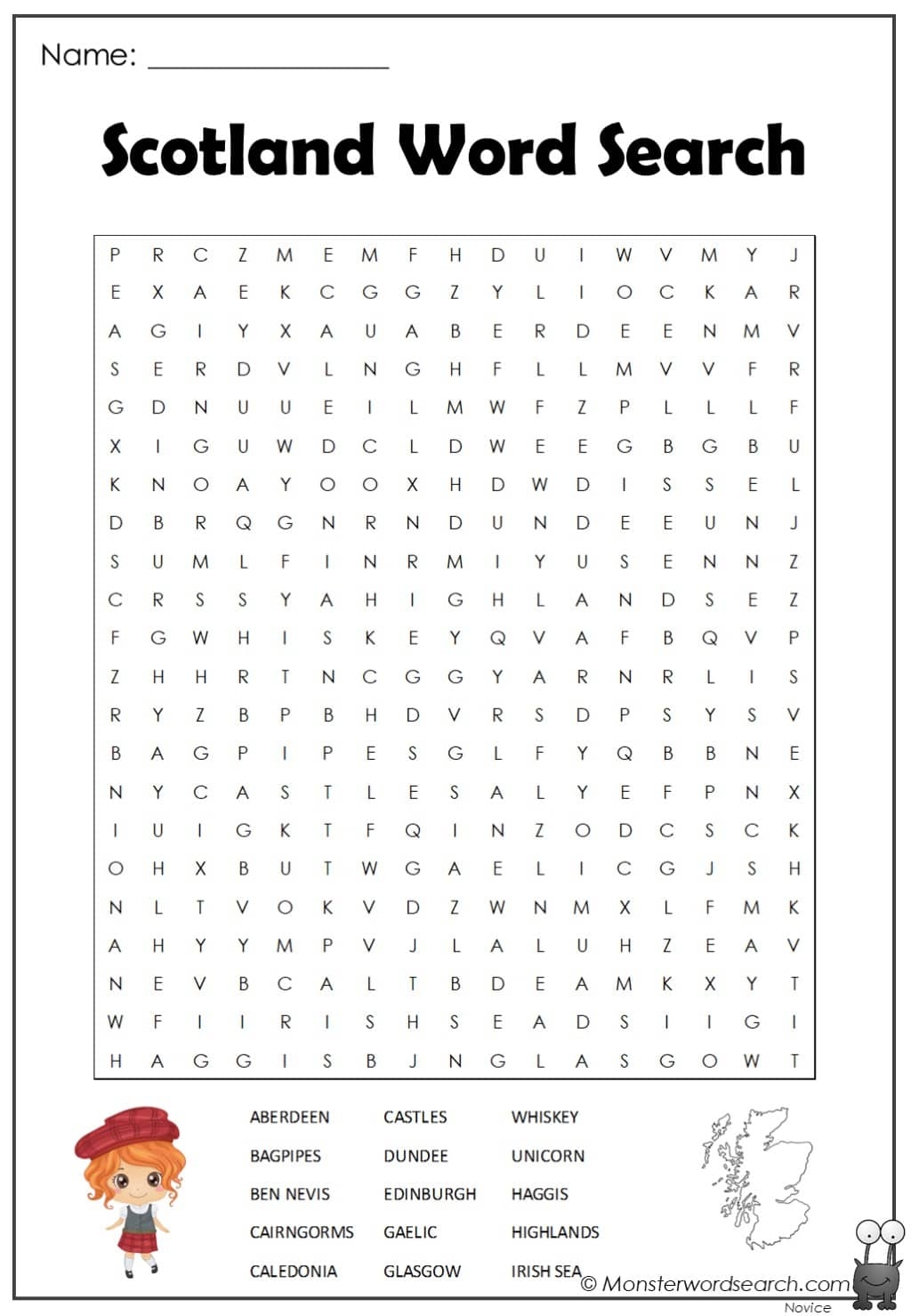 Scotland Word Search Monster Word Search Scotland Word Search Monster Word Search