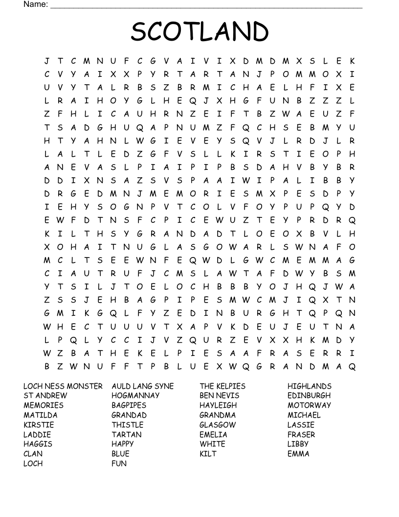SCOTLAND Word Search WordMint SCOTLAND Word Search WordMint