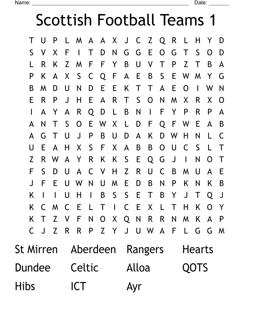 Scottish Football Word Search WordMint Scottish Football Word Search WordMint
