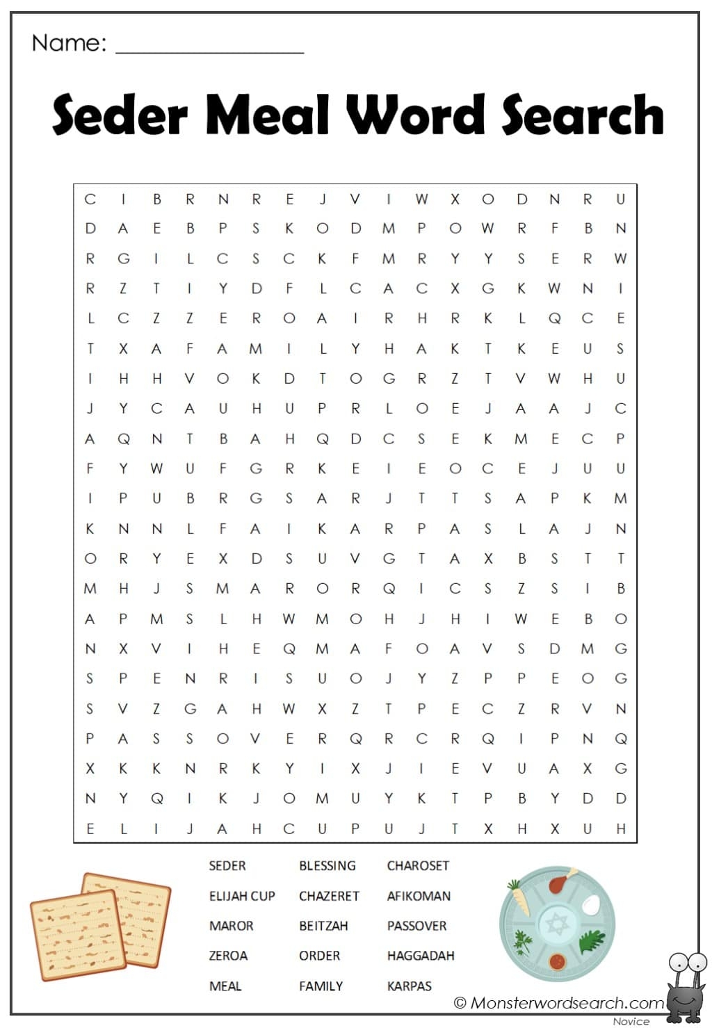 Seder Meal Word Search Monster Word Search