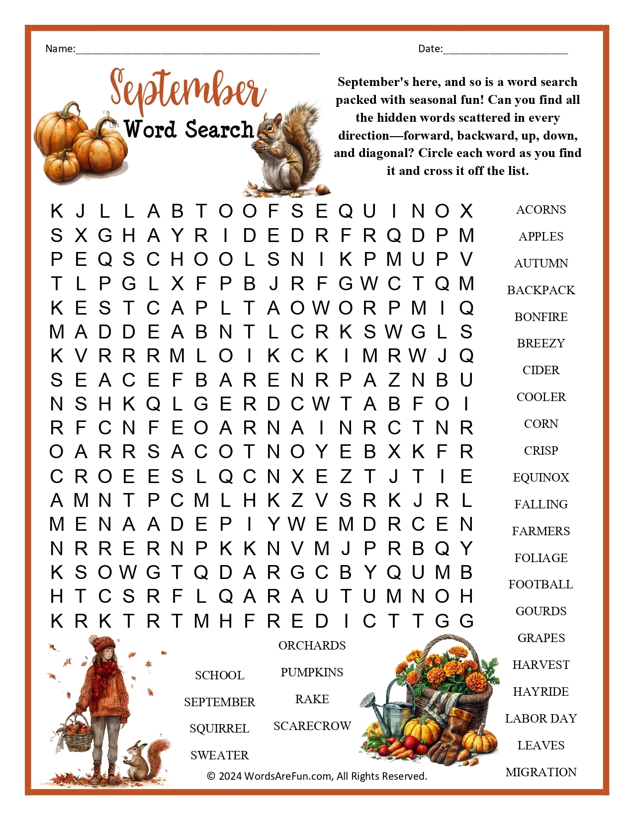 September Word Search September Word Search