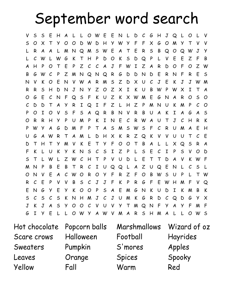 September Word Search WordMint September Word Search WordMint
