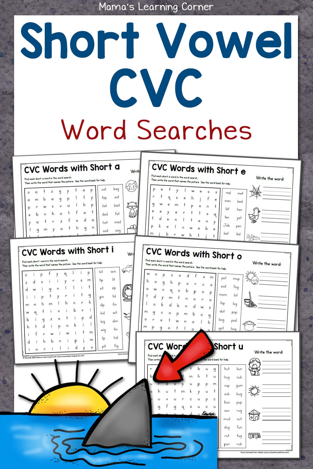 Short Vowel CVC Word Search Worksheets Mamas Learning Corner Short Vowel CVC Word Search Worksheets Mamas Learning Corner