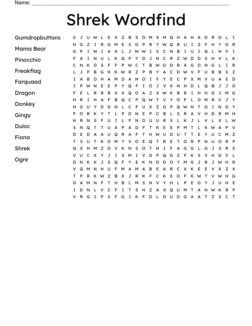 Shrek Wordfind Word Search WordMint Shrek Wordfind Word Search WordMint