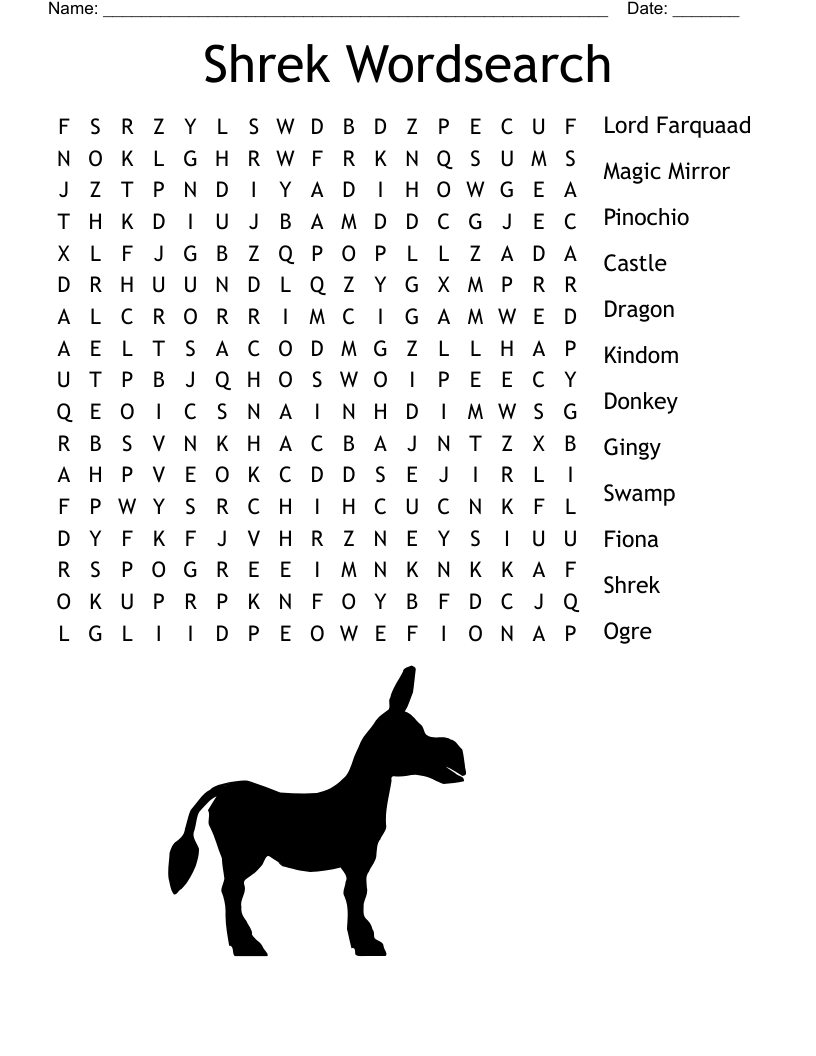 Shrek Wordsearch WordMint Shrek Wordsearch WordMint