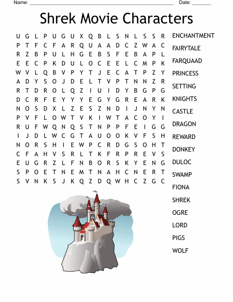 Shrek Wordsearch WordMint