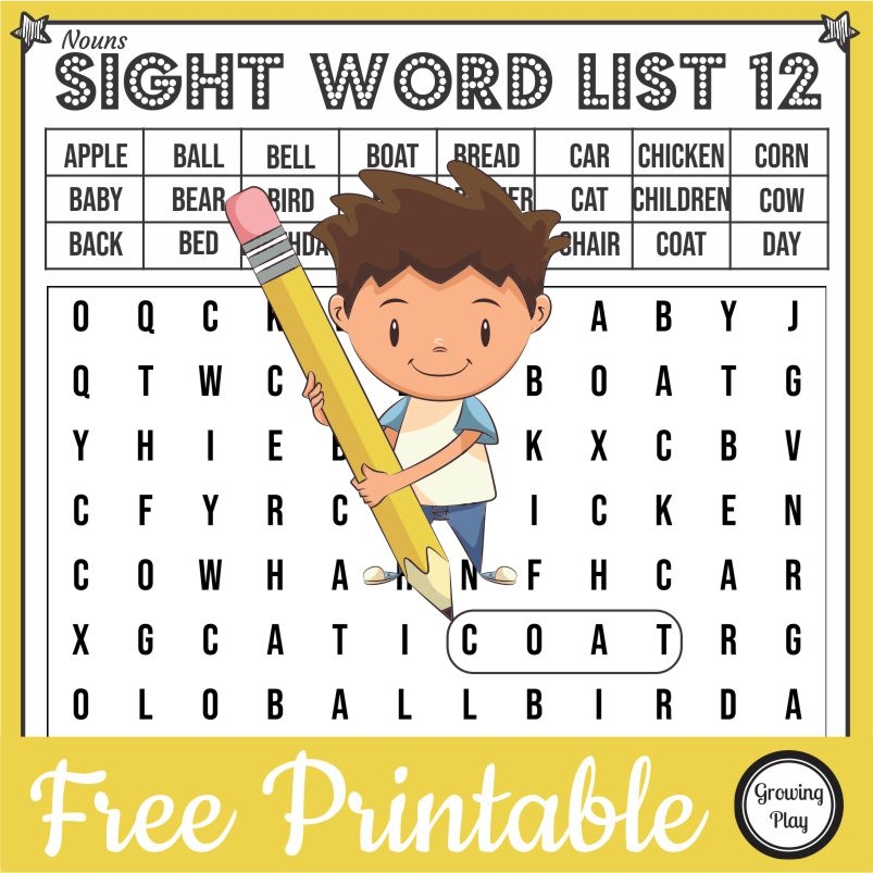 Sight Word Search Puzzles Growing Play Sight Word Search Puzzles Growing Play