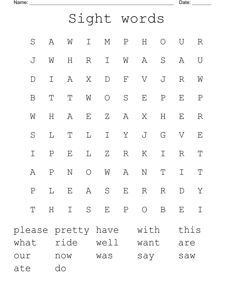 Sight Words Word Search WordMint Sight Words Word Search WordMint