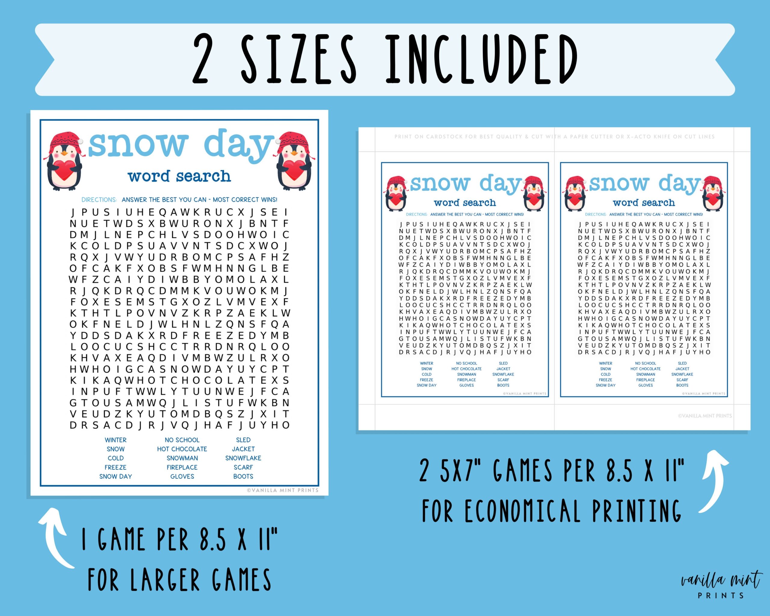 Snow Day Word Search Game Fun Printable Winter Games Wintertime Activities For Kids Christmas Cold Weather Activity No School Etsy