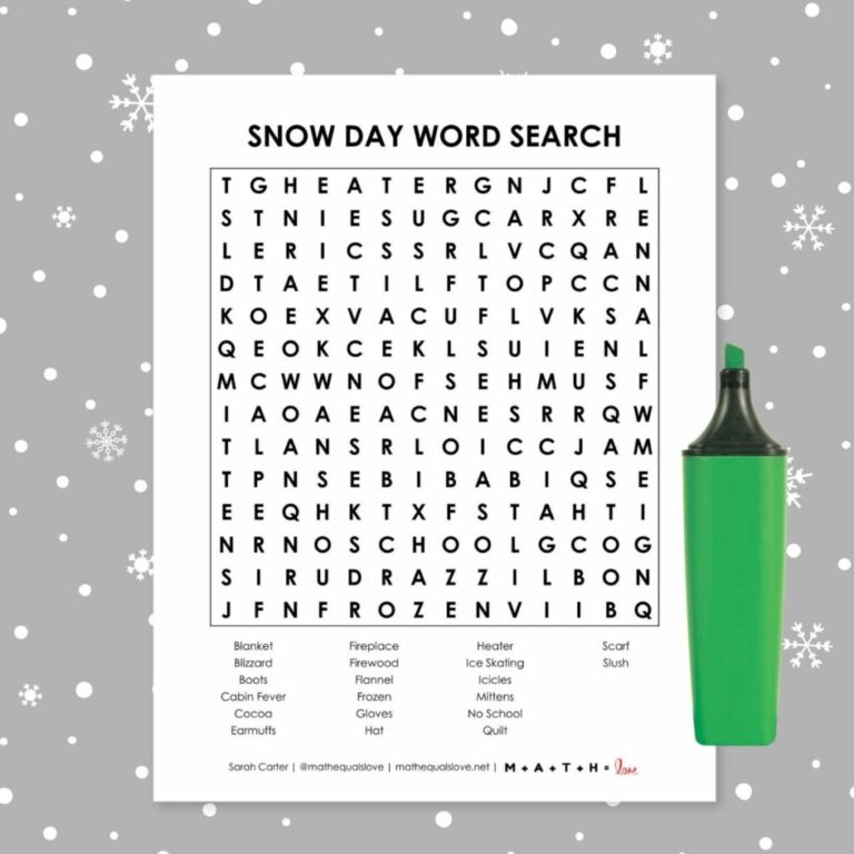 Snow Day Word Search Math U003d Love