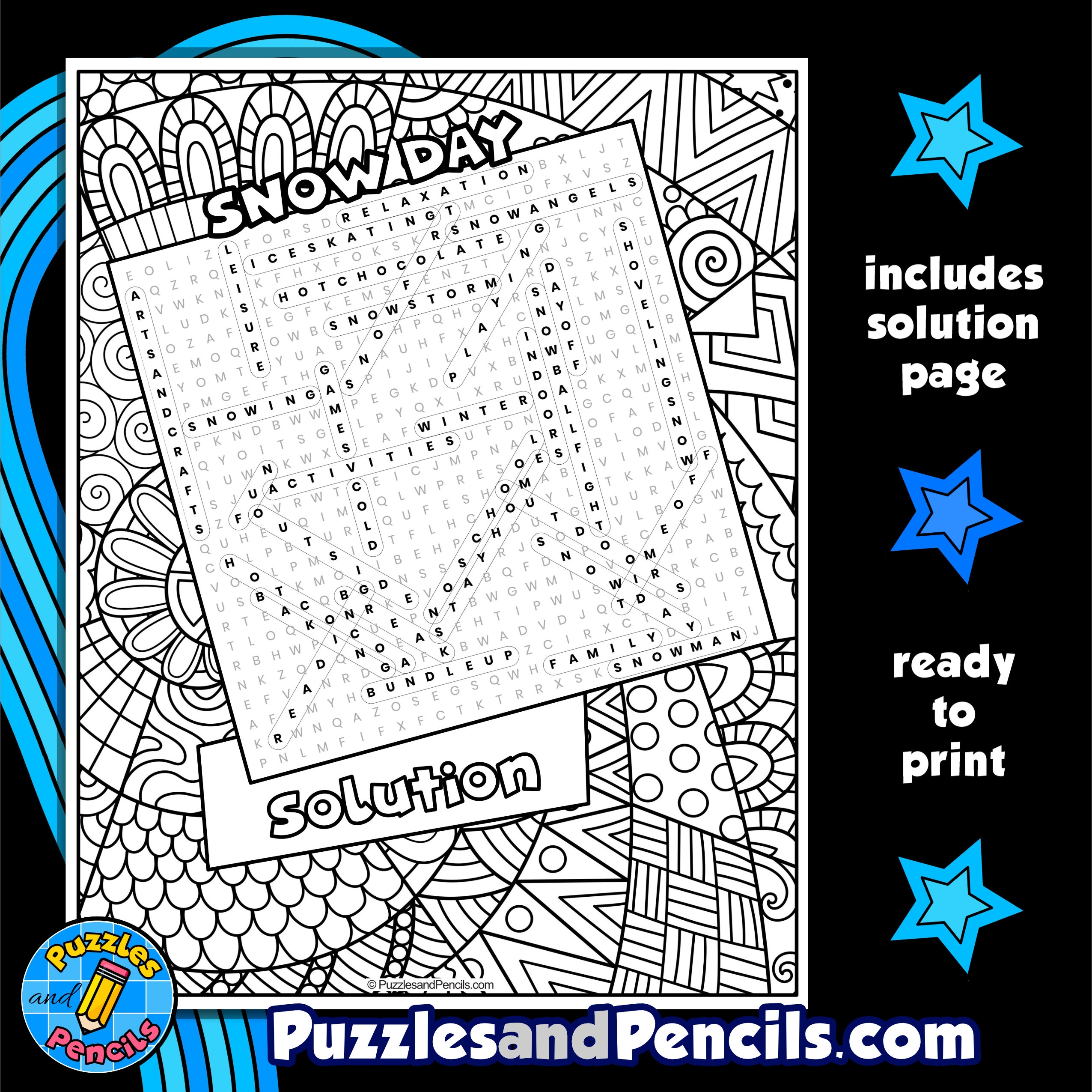 Snow Day Word Search Puzzle Activity Page With Coloring Seasons Winter Made By Teachers