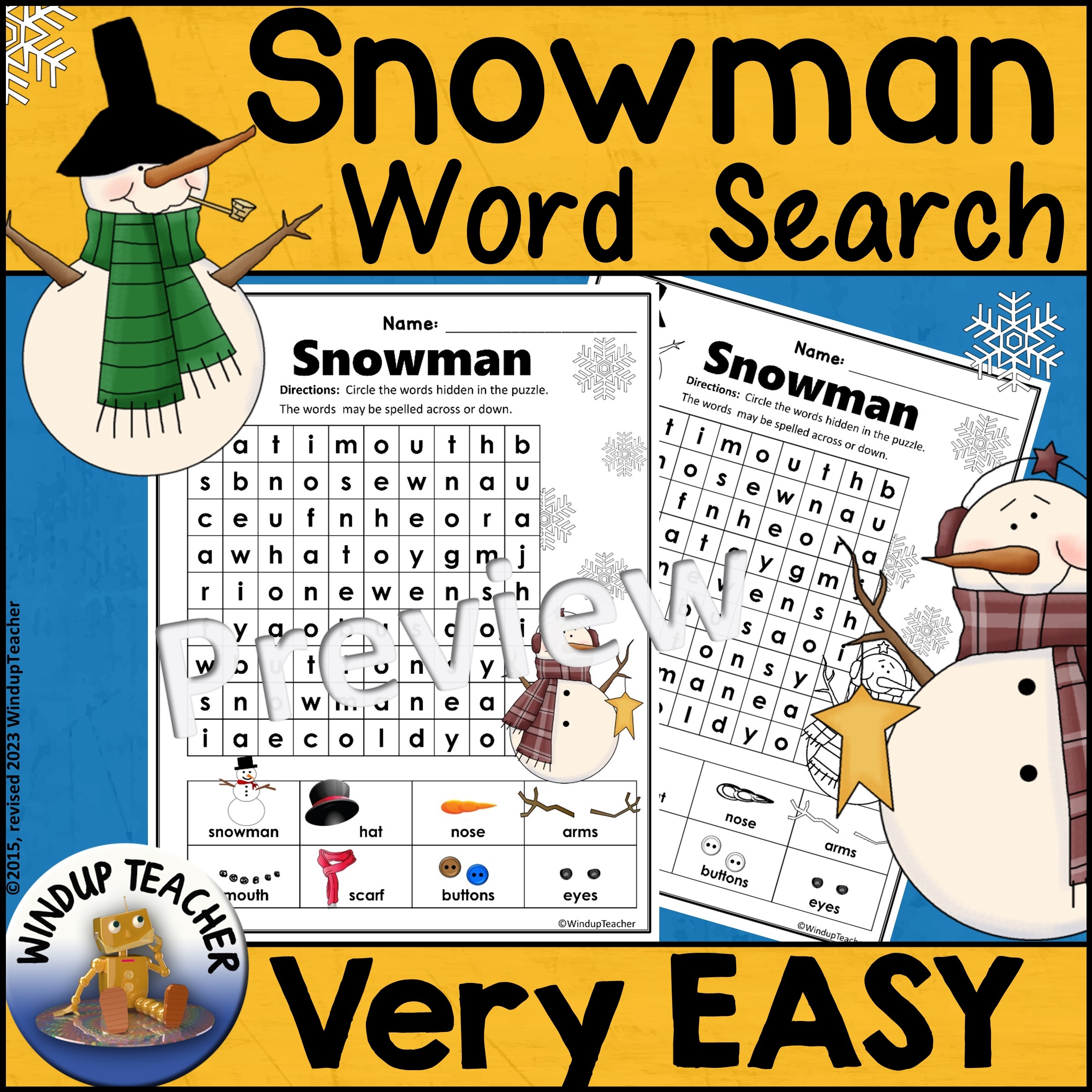 Snowman Word Search Primary Version With Pictures Easy Winter Puzzle Made By Teachers Snowman Word Search Primary Version With Pictures Easy Winter Puzzle Made By Teachers