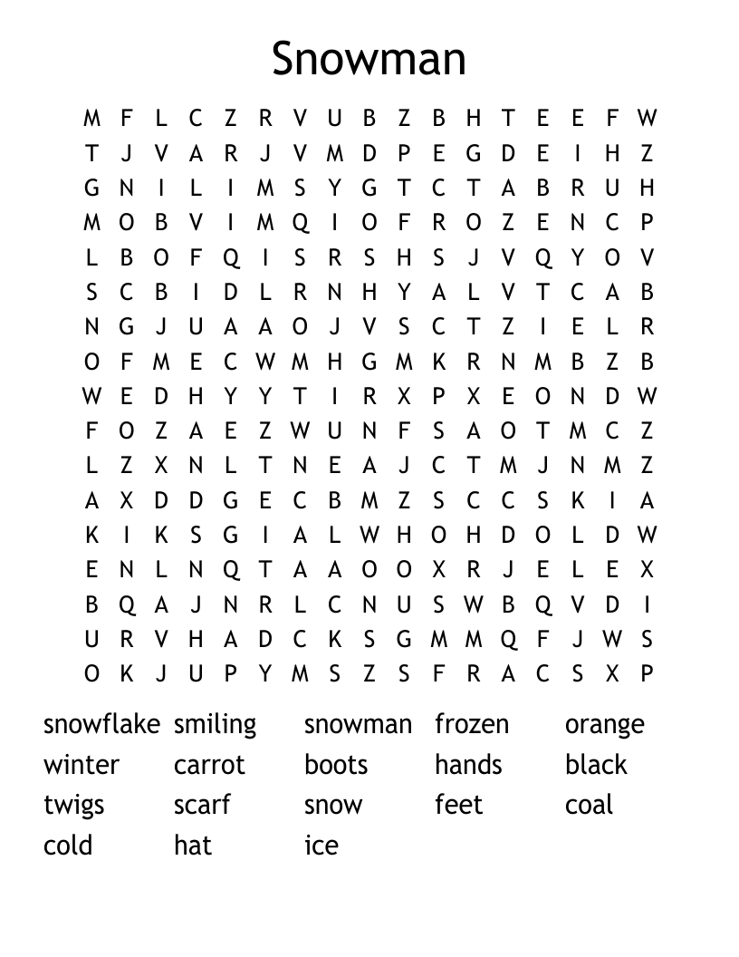Snowman Word Search WordMint Snowman Word Search WordMint