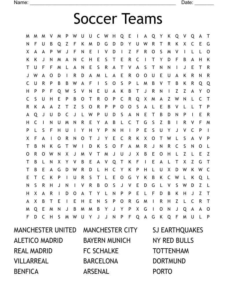Soccer Teams Word Search WordMint Soccer Teams Word Search WordMint