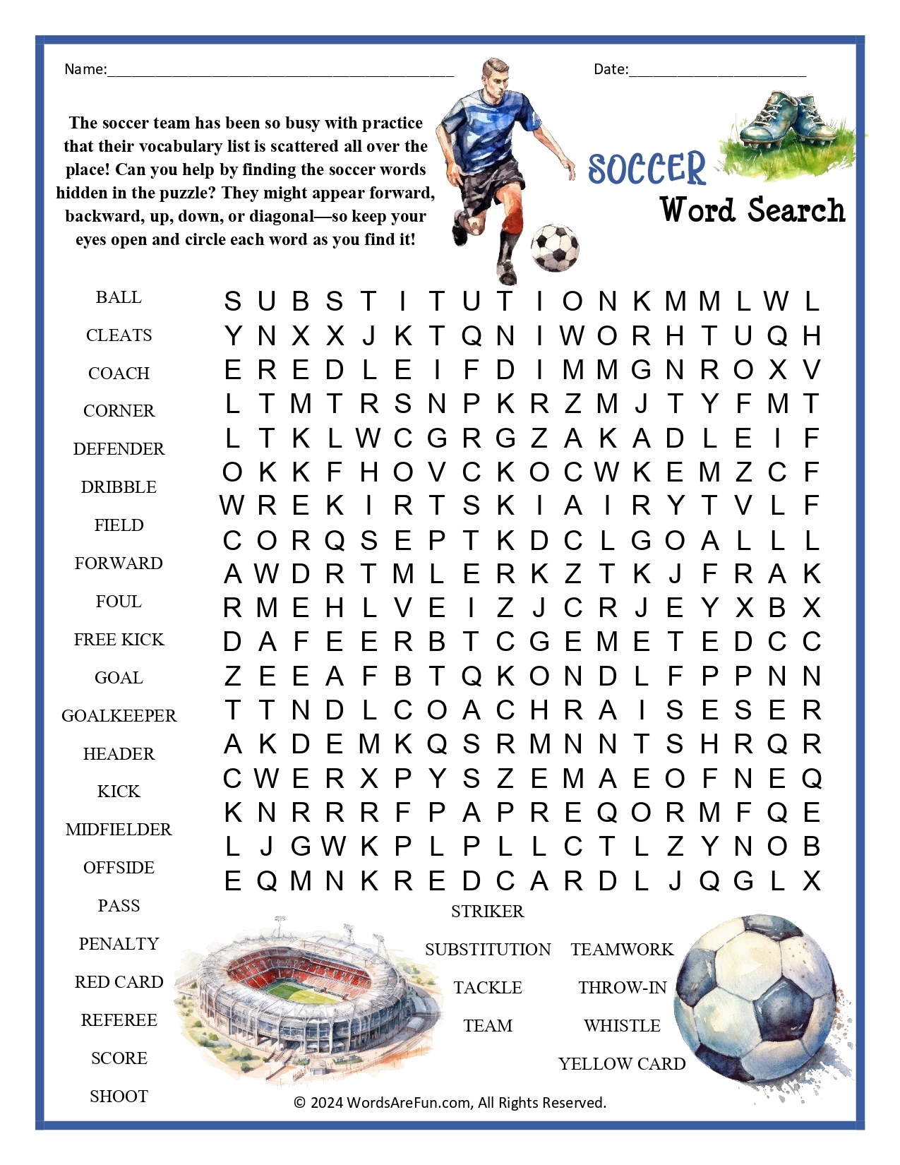 Soccer Word Search PDF Soccer Word Search PDF