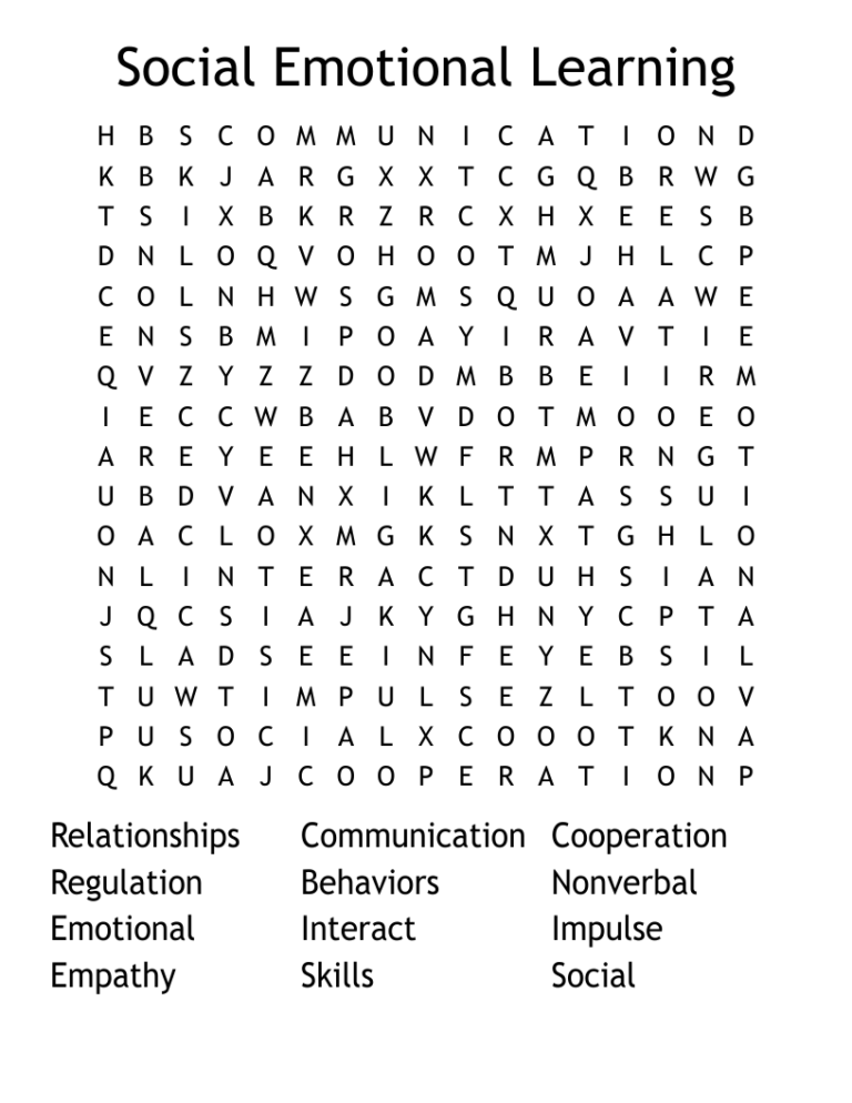 Social Emotional Learning Word Search WordMint