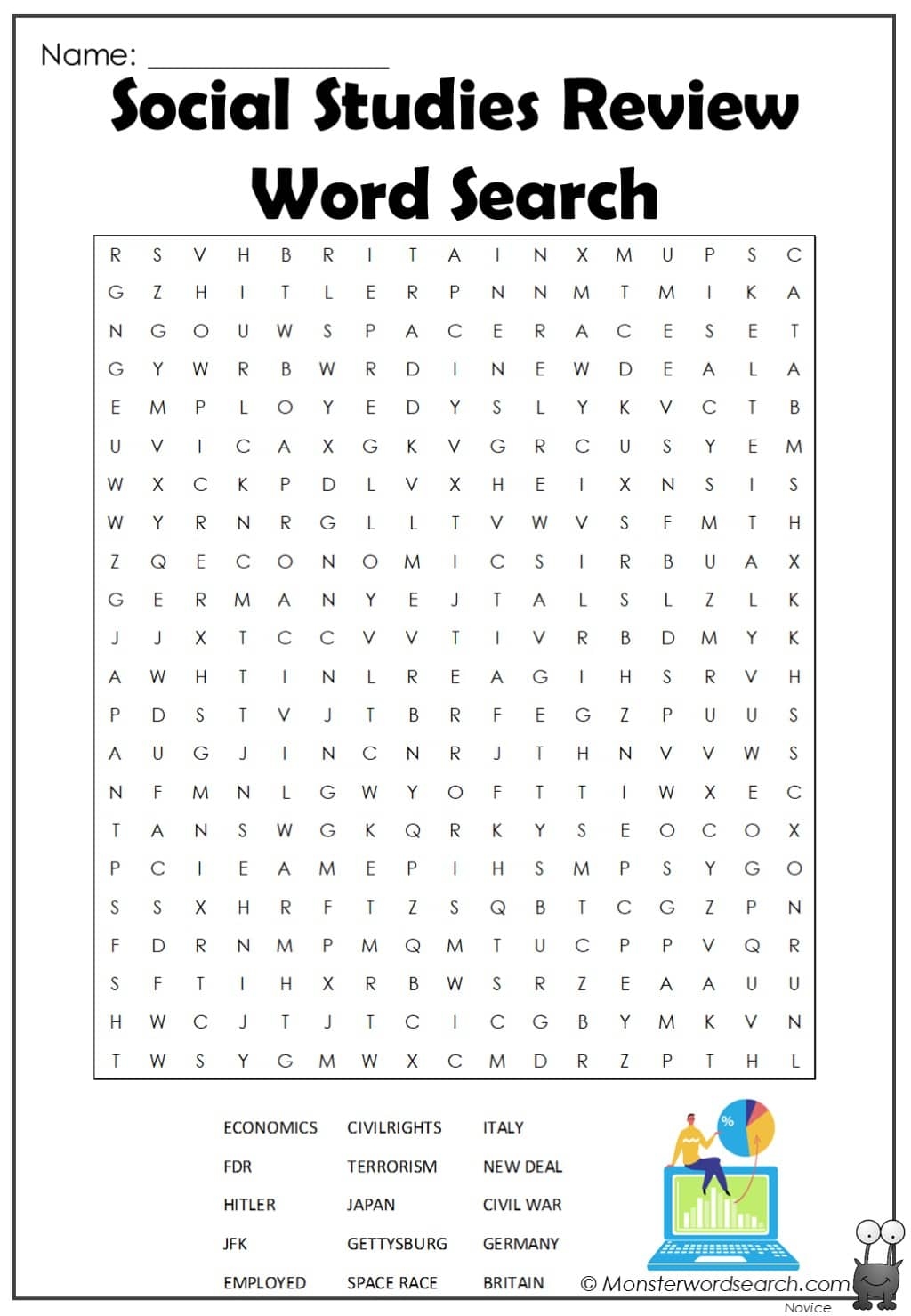 Social Studies Review Word Search Monster Word Search