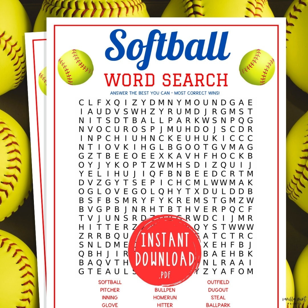 Softball Word Search Game Printable Softball Team Party Games travel Softball Games Softball Team Building Games WCWS Icebreakers Etsy Softball Word Search Game Printable Softball Team Party Games travel Softball Games Softball Team Building Games WCWS Icebreakers Etsy