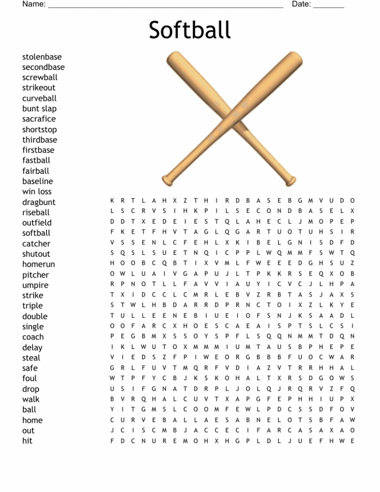 Softball Word Search WordMint